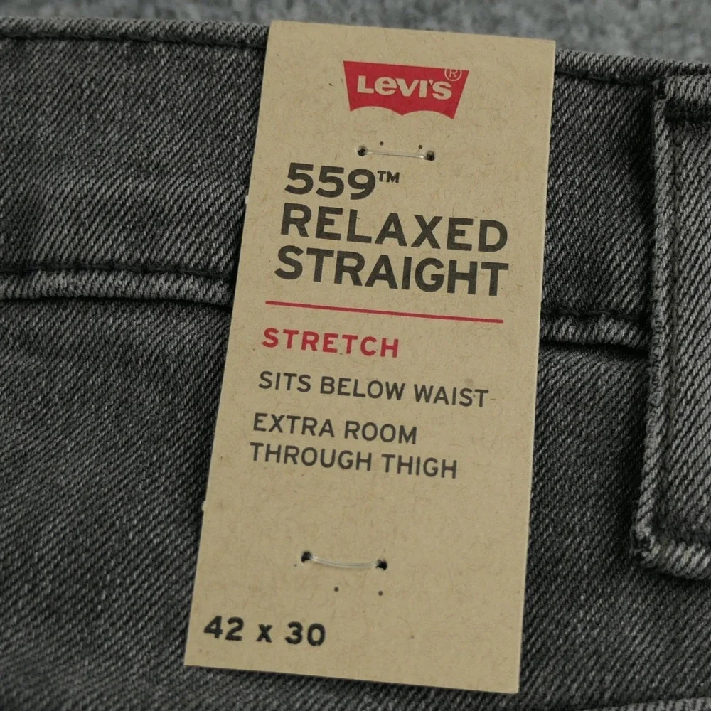 Levis 559 Jeans Mens 42x30 Relaxed Straight Stretch Grey Denim Pants Workwear